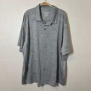 Tommy Bahamas Men's Island Zone Polo Gray Palm Tree 2XLB Breathable‎